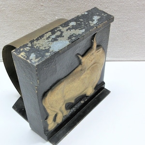 Brass Bull Scroll Bookend: Philadelphia Mfg. Co. Expanding Spring