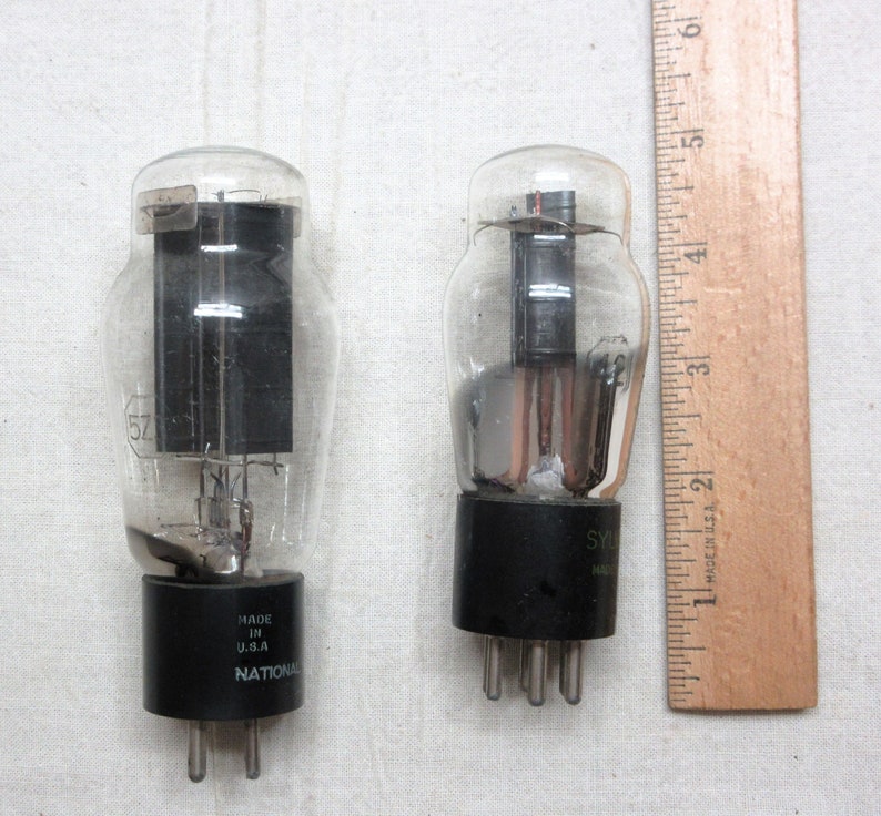 TV radio tubes, lot of 2 for upcycle repurpose steam punk. They are 5 plus, salvaged from a stand up radio. image 1