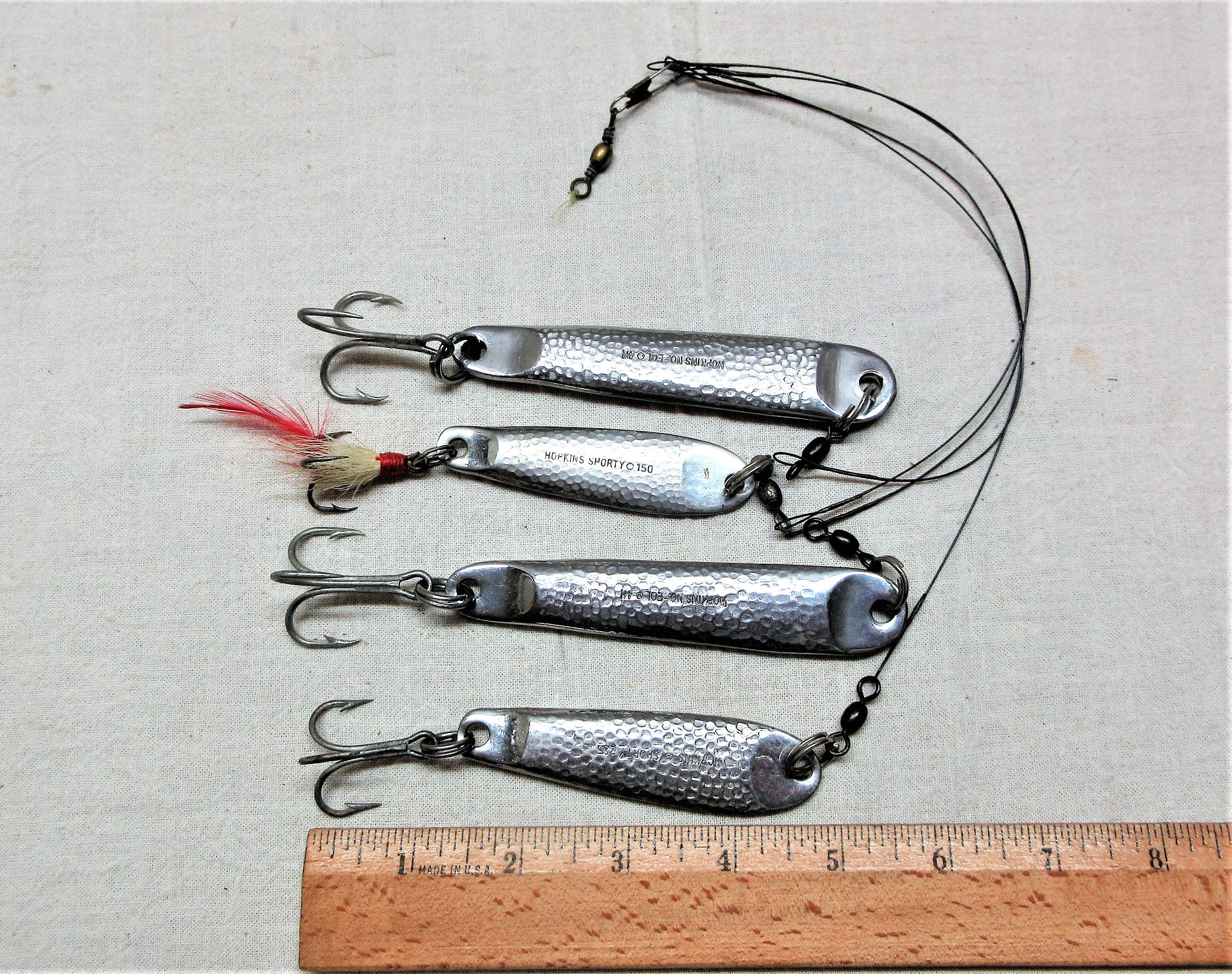 Hopkins Fishing Lures, Trolling Spoon Rig. Lot of 4 Between 3 and 5 Long. -   Canada