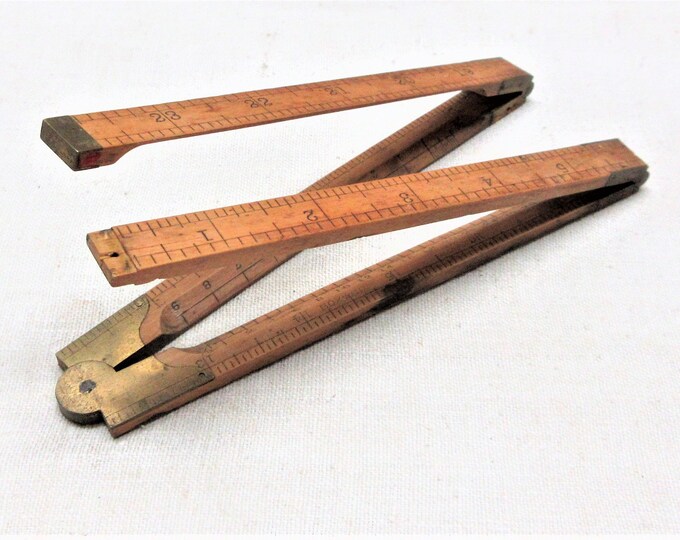 Stanley 53 1/2 Folding 4 Way Ruler With Brass Fittings. Marked