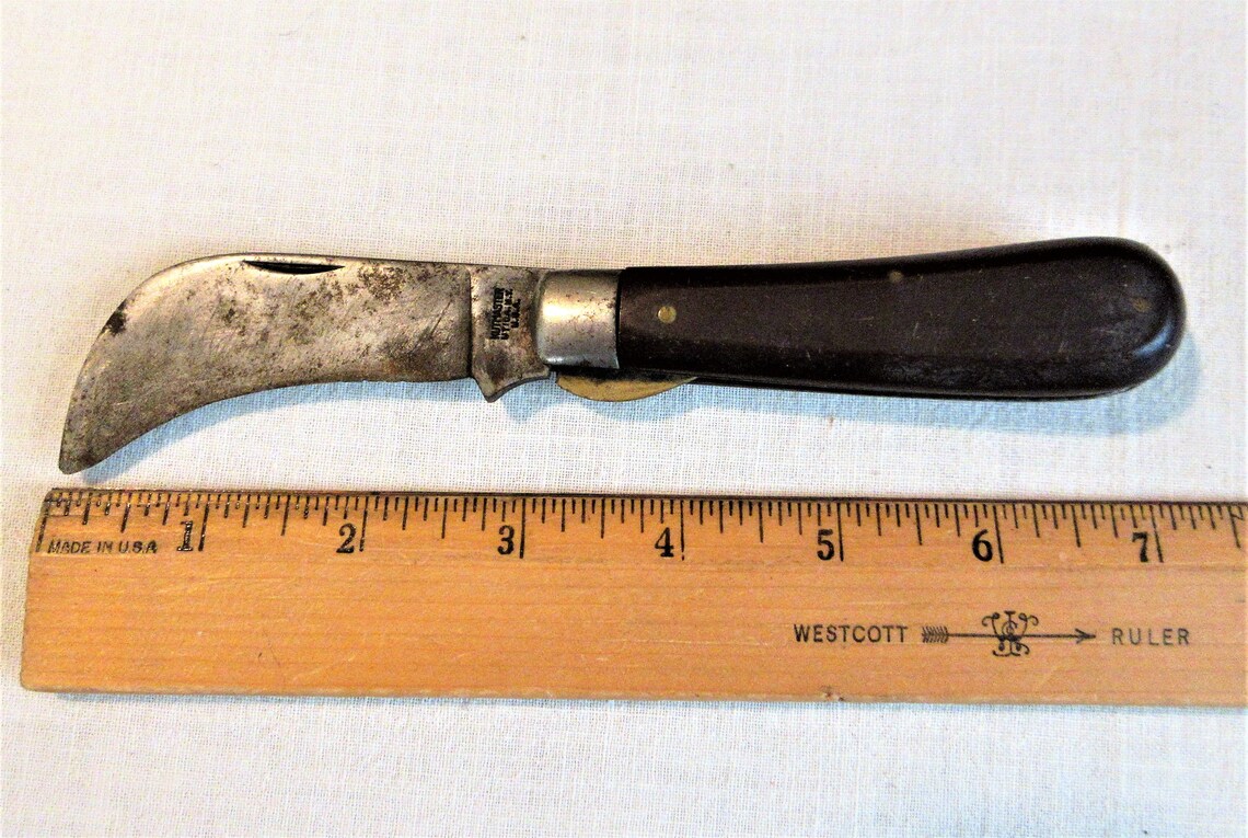 Vintage work knife. Hawkbill bladed utility knife short blade Etsy