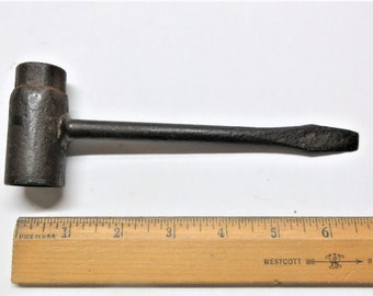 Rusty old bicycle wrench, flathead screwdriver with a 3/8" drive and a double closed end socket for a handle. 7" long and strong.