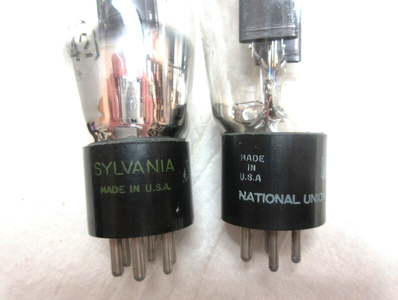 TV radio tubes, lot of 2 for upcycle repurpose steam punk. They are 5 plus, salvaged from a stand up radio. image 2