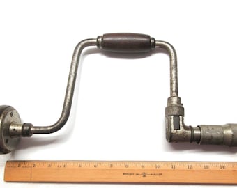 Vintage Craftsman Ratcheting Auger Drill Brace - Made in USA, has a cracked handle grip.