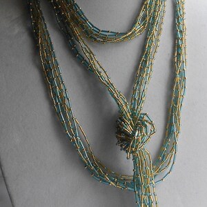 Gold &#39;n Sky Bugle Bead Necklace,  3-in-1 Necklace, Strands within Strand Necklace, Bead Necklace, Removable Strands Necklace