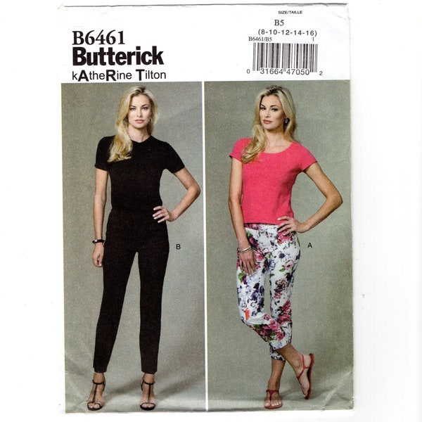 Sewing Pattern for Women's, Fitted, Pull-On Pants, Stretch, Comfortable Pants, Butterick B6461 Size 8-16 or 16-24 Katherine Tilton Uncut F/F