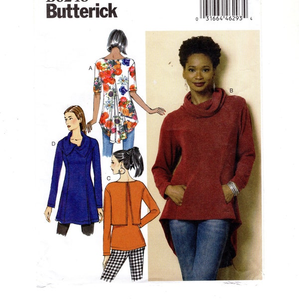 Sewing Pattern for Women, Pullover Tunic, Womens Top, Cowl Neck, Boat Neck, Hi-Lo Hem, Butterick B6248 Size 8-16 or 16-24 Uncut F/F