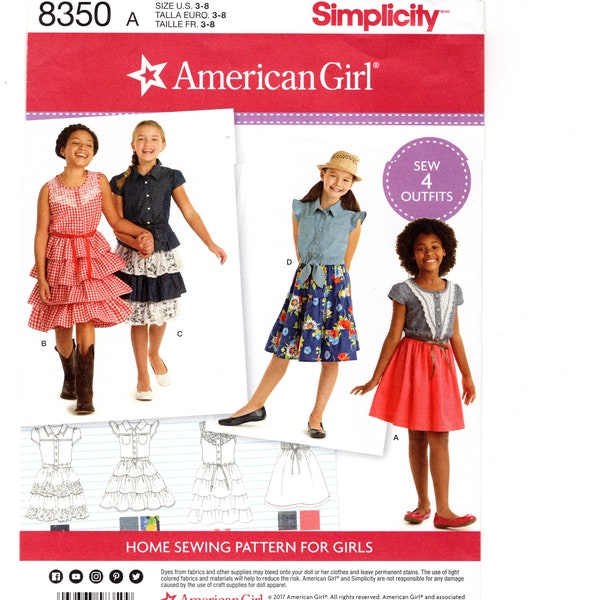 Sewing Pattern for Girls, Childs Dress, Western, Country Dress, Tiered Skirt Simplicity 8350 Size: 3-8 American Girl Uncut F/F