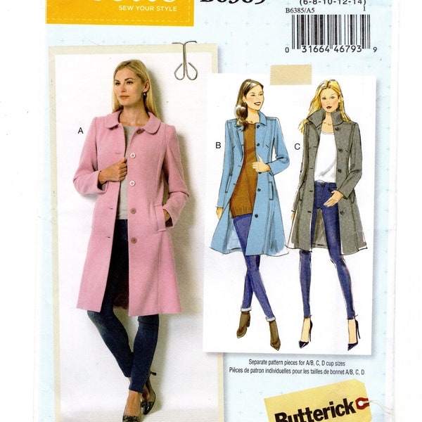 Sewing Pattern for Womens Fitted Coat With Collar Variations Butterick B6385 Size 6-14 or Size 14-22 Lisette Uncut F/F