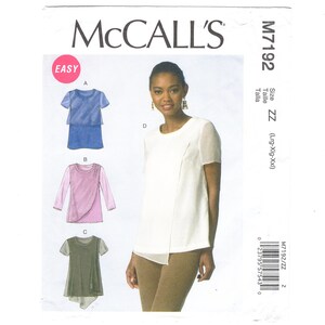 Sewing Pattern for Women Misses Loose-Fitting Pullover Top With Sheer Overlay McCalls M7192 Size L-XL-XXL, Size: 16-18-20-22-24-26 Uncut F/F