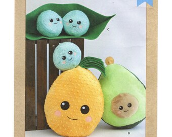 Sewing Pattern for Plushies Fruits and Vegetables Pineapple, Avocado, Peas in a Pod Kwik Sew K4365 Uncut F/F