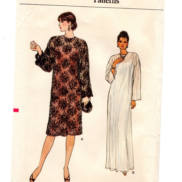 Vintage 1980s Sewing Pattern for Women, Elegant Pullover Dress and Slip, Below Mid-Knee or Evening Length Vogue 8862 Size 14-16-18 Uncut F/F