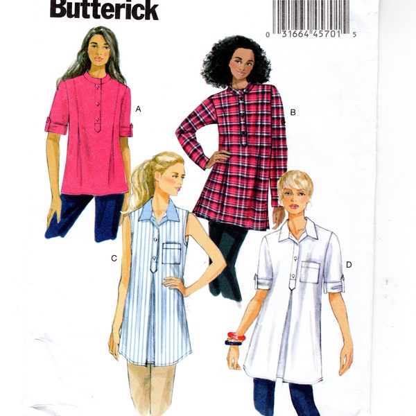 Easy Sewing Pattern for Women, Loose-fitting, Pullover Tunic, Collar or Collar Band, Sleeveless Butterick B6099 Size 4-14 Uncut F/F