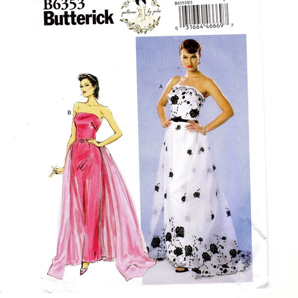 Sewing Pattern for Women Strapless Dress, Detachable Train and Belt, Formal Dress, Prom Dress, Butterick B6353 Size 14-16-18-20-22 Uncut F/F