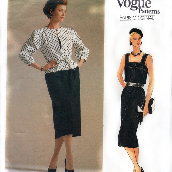 Vintage 1980s Sewing Pattern for Women Jacket Dress Shoulder Straps Fitted Bodice Straight Skirt Vogue 1537 Size 12 Guy Laroche Uncut F/F