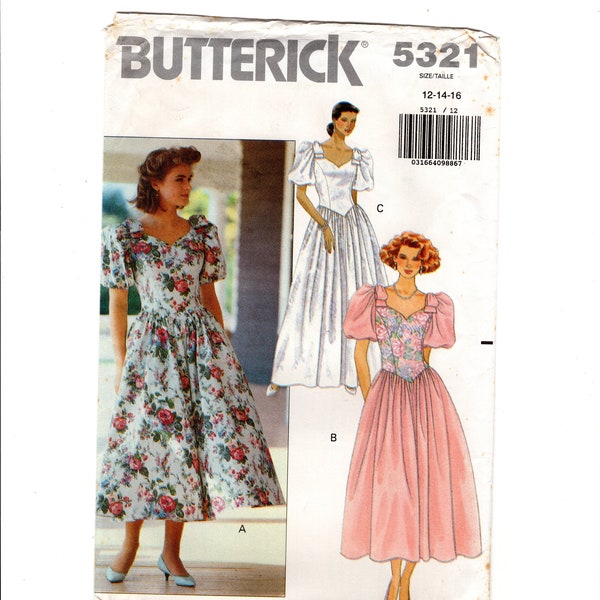 Vintage Sewing Pattern for Women Formal, Semi-Formal Dress, Party Dress, Bridesmaid Dress, Butterick 5321 Size 12-14-16 Uncut F/F