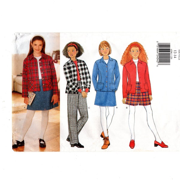 Sewing Pattern for Girls Semi-Fitted Top A-Line Skirt Shorts and Tapered Pants School Uniform Butterick 4596 Size 12-14 Uncut F/F