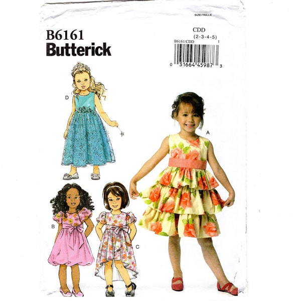 Sewing Pattern for Children Girls Lined Special Occasion Dress with Ruffles and Bubble Hemline Butterick B6161 Size 2-3-4-5 Uncut F/F