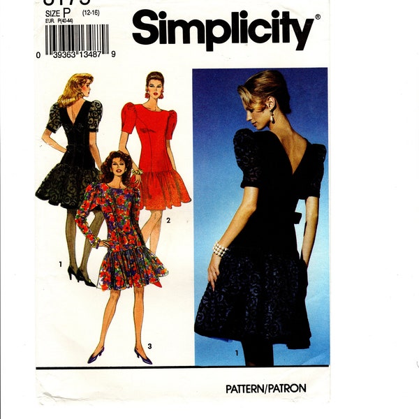 Sewing Pattern for Women Misses Dress With V Back Neckline Formal Evening Semi-Formal Simplicity 8175 Size 12-14-16 Uncut F/F