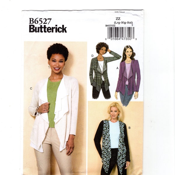 Sewing Pattern for Women Misses Open Jacket With Asymmetric Front and Hem Contrast Bands Butterick B6527 Size 16-18-20-22-24-26 Uncut F/F