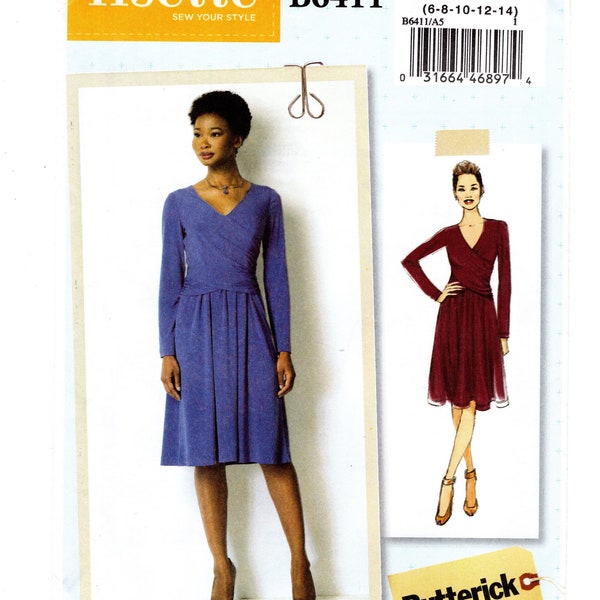 Sewing Pattern for Womens Dress With Front Wrap Detail, Semi-Formal, Career Butterick B6411 Size 6-14 or Size 14-22 Lisette Uncut F/F