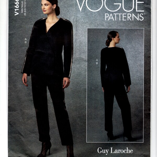 Sewing Pattern for Women Misses Lined Jacket and Tapered Pants Vogue V1666 Size 6-8-10-12-14 or 14-16-18-20-22 Guy Laroche Uncut F/F