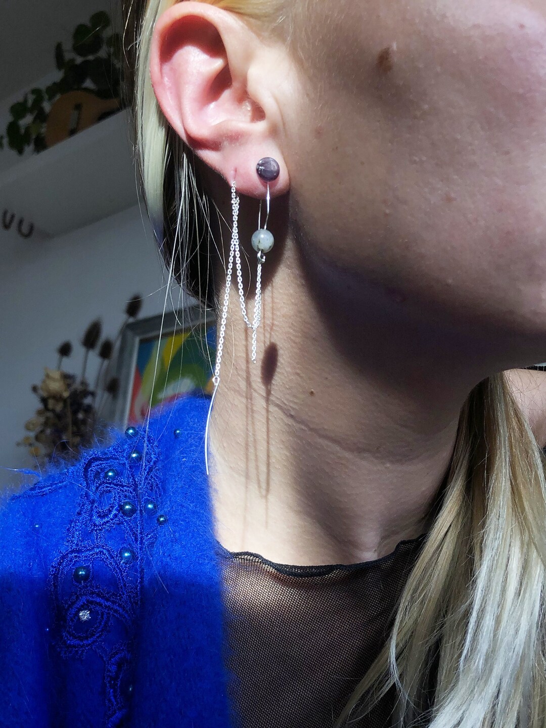 Silver Chain Earring 925 Labradorite Etsy UK