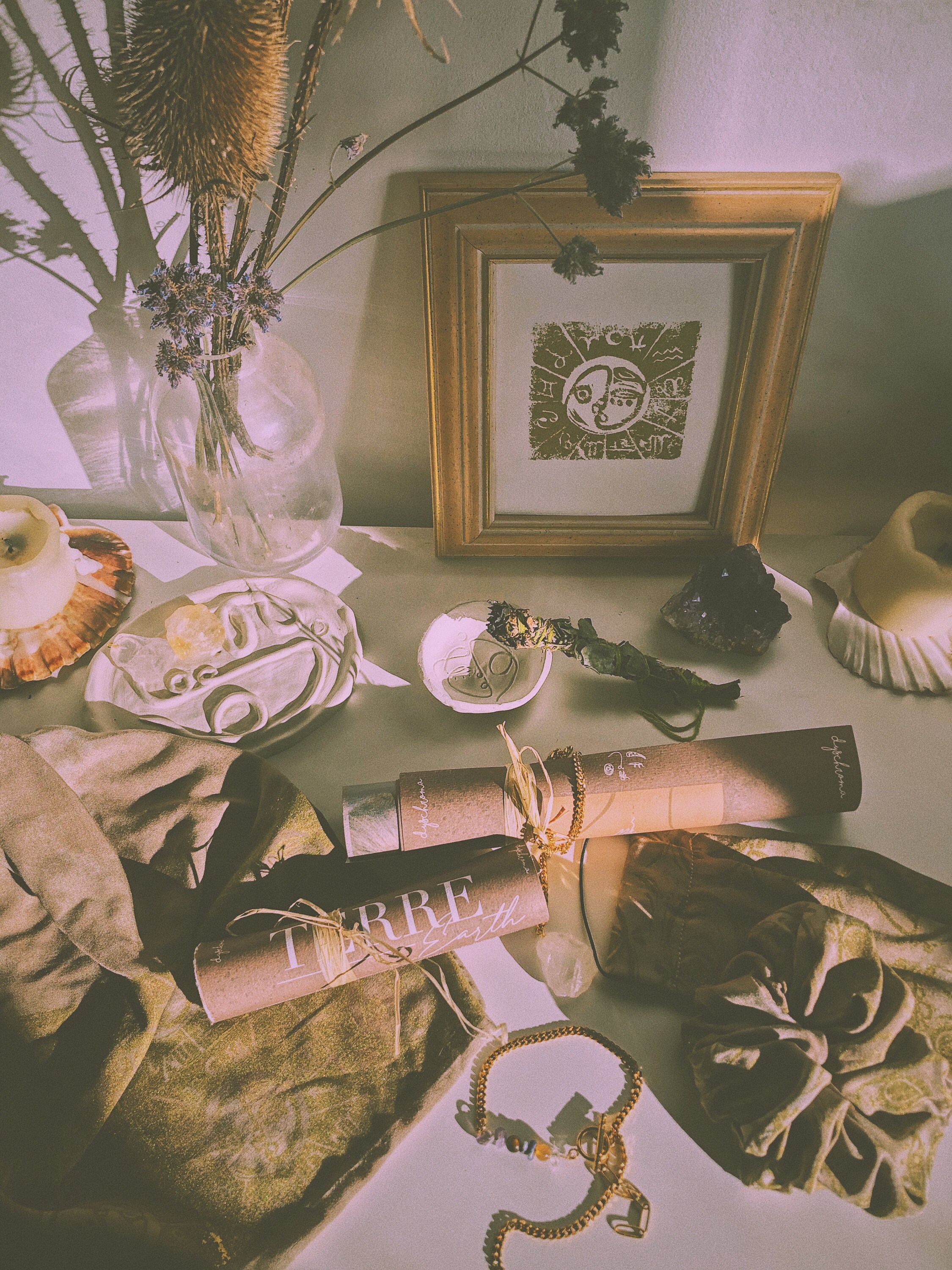 Bourse Dysmoon Élément Terre/Pochette Astrologique Holistique Illustrations Bracelet Gris-Gris Pendu