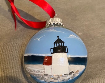 Brant Point Nantucket ornaments Summer or Winter scene. Scroll over to see options