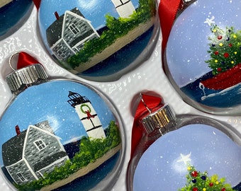 Hand painted ornaments. Sandy Neck Lighthouse. Each painted individually- multiple designs. Please specify in comments which one you’d like