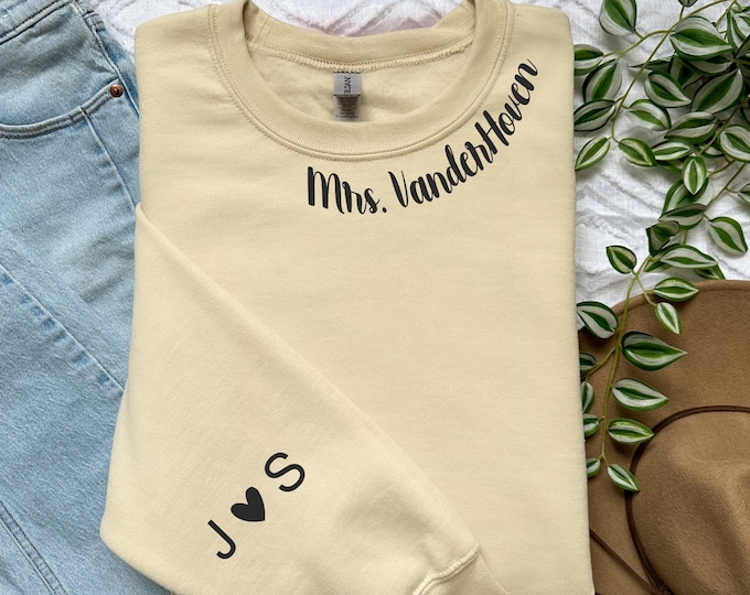 Mrs. Sweatshirt, 3D Lettering, Puffy Letters, Initial Heart Sleeve, Engagement Gift, Bridal Shower Gift, Gifts