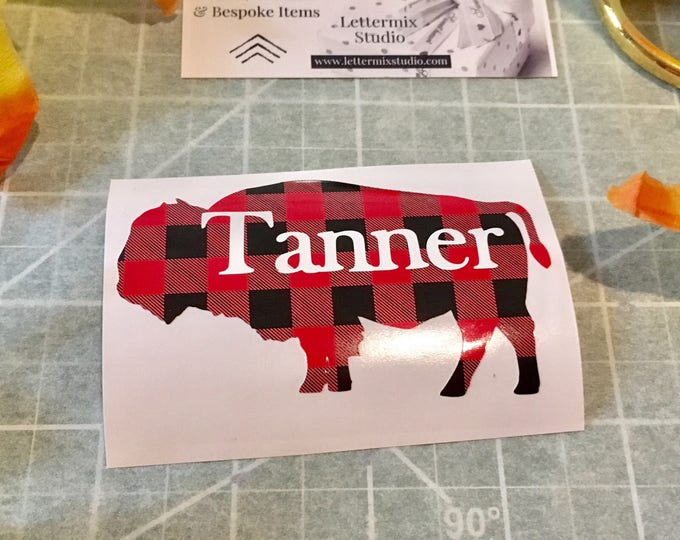 Buffalo decal with name, Buffalo plaid decor, Gift for boys,, Gifts