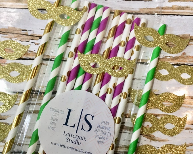 Mardi Gras Paper Straws: Purple, Gold, Green Party Decor