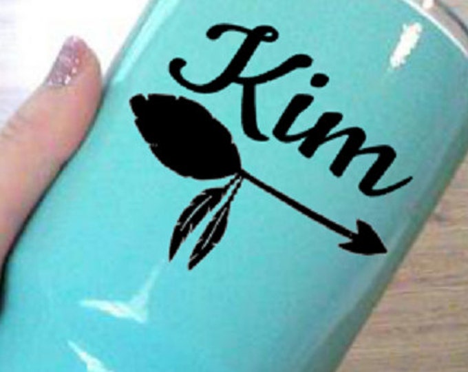Name Decal: Feather Arrow Design (Personalized Glitter Vinyl)