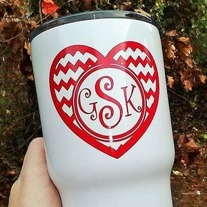 Heart Monogram Decal for Cup, Personalized Valentines gift for her, Gifts image 1