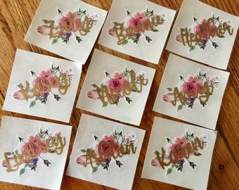 Personalized Bridesmaid Decal - Watercolor Floral Vinyl Sticker