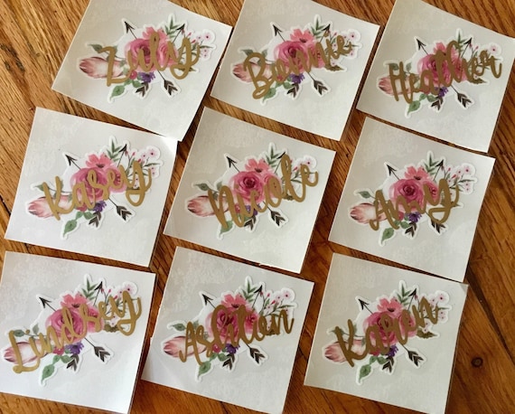 Personalized Bridesmaid Decal - Watercolor Floral Vinyl Sticker