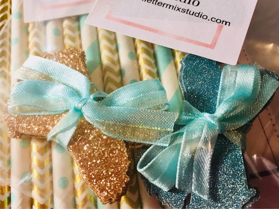 Mint & Gold Paper Straws: Glitter Corset Bachelorette Party Decor