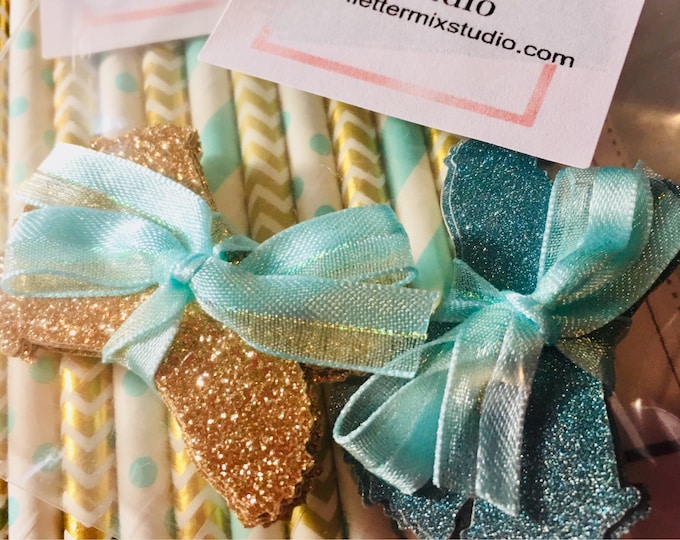 Mint & Gold Paper Straws: Glitter Corset Bachelorette Party Decor
