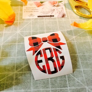 Monogram Bow Decal: Buffalo Plaid Pattern (Custom Sizes) image 5