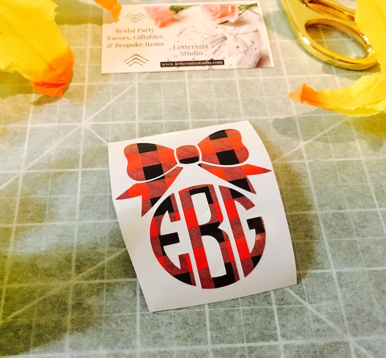 Monogram Bow Decal: Buffalo Plaid Pattern (Custom Sizes) image 5