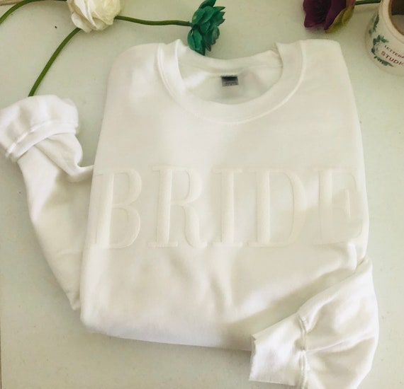 Bride Sweatshirt, 3D Lettering, Puffy Letters, Initial Heart Sleeve, Engagement Gift, Bridal Shower Gifts
