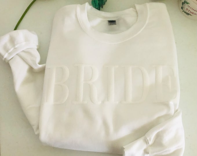 Bride Sweatshirt, 3D Lettering, Puffy Letters, Initial Heart Sleeve, Engagement Gift, Bridal Shower Gifts