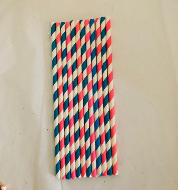 Navy Blue and Hot Pink Stripe Paper Straws, Biodegradable Straws, Gifts