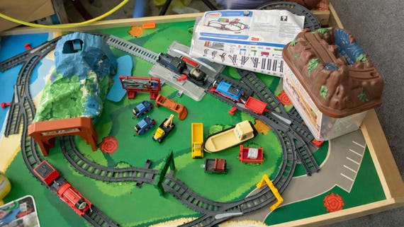 Kid Kraft Train Table with Vintage Brand Trains, other trains and Lots of Tracks
