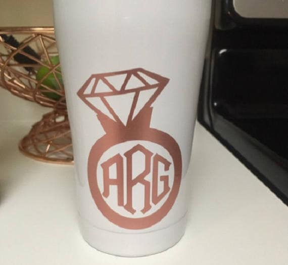 Engagement Gift: Personalized Ring Decal Tumbler (Bride)