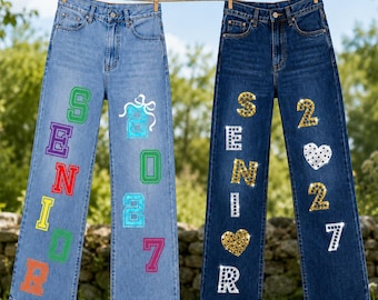 Senior Class of 2027 Iron On Lettering Kit, Spirit Wear Jeans, Homecoming Pants