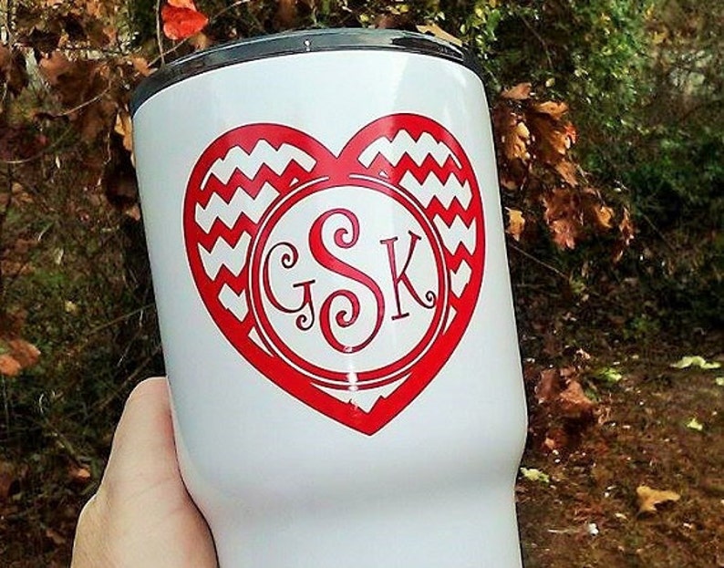 Heart Monogram Decal for Cup, Personalized Valentines gift for her, Gifts image 1