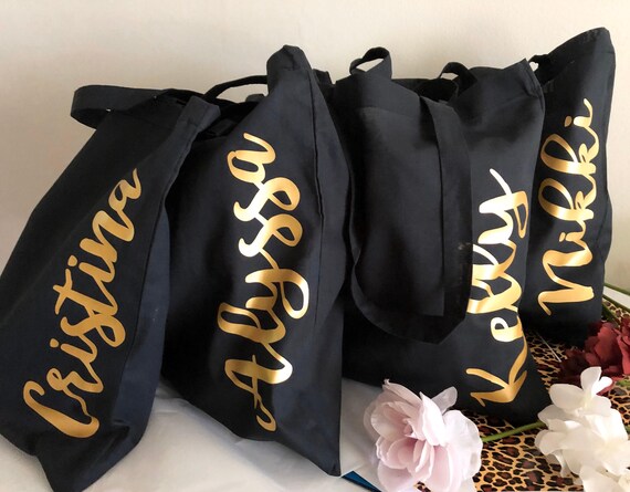 Personalized Black Cotton Tote Bag: Bridesmaid Proposal Gift
