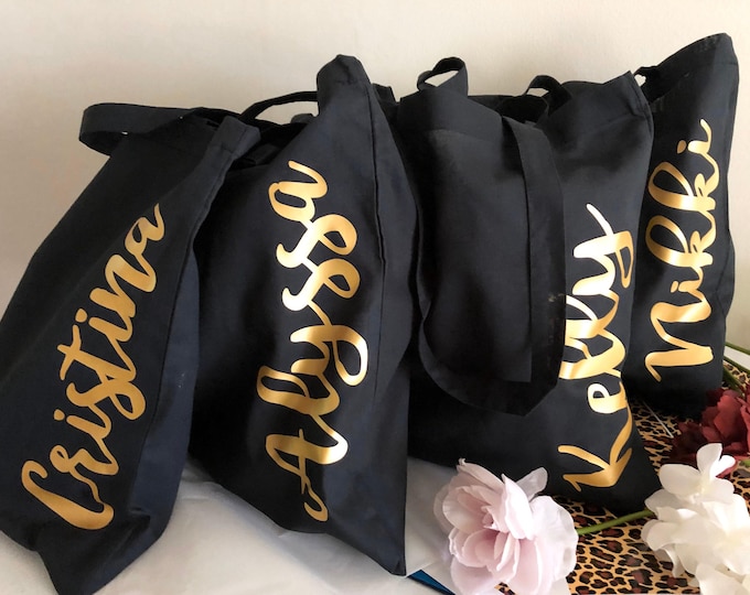 Personalized Black Cotton Tote Bag: Bridesmaid Proposal Gift